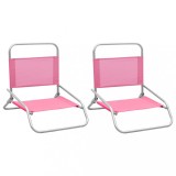 Set 2 Scaune Plaja Pliante Roz vidaXL, Camping, Gradina, Pescuit, Material Textil Oxford, Cadru Otel