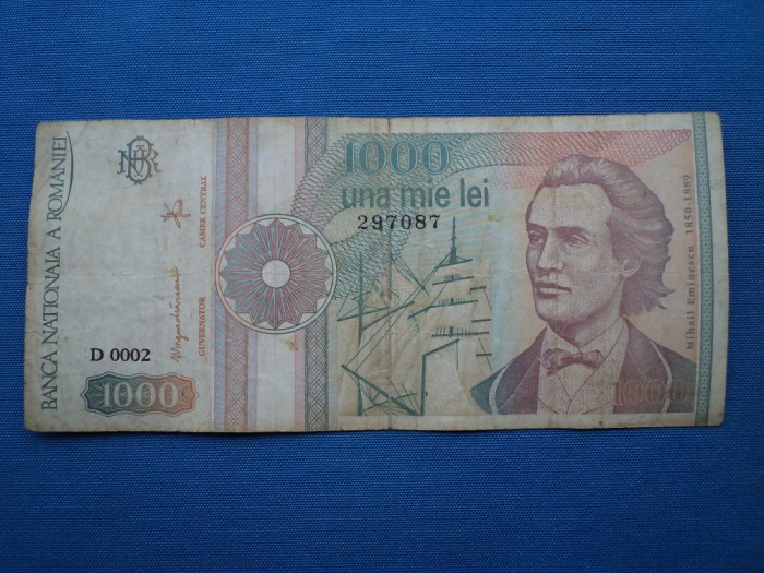 1000 LEI 1991 SERIA D 0002 FARA PUNCT - FF RARA