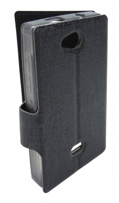 Husa tip carte cu stand neagra (cadru silicon) pentru Nokia 503 Asha