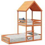 Cumpara ieftin Pat supraetajat cu acoperis maro ceruit 80x200cm lemn masiv pin