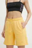 Cumpara ieftin Adidas pantaloni scurti femei, culoarea galben, neted, high waist, IW1259