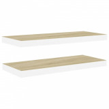 Rafturi perete suspendate 2 buc. stejar/alb 80x23,5x3,8 cm, MDF