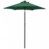 Umbrela de soare cu lumini LED, verde, 200x211 cm, aluminiu