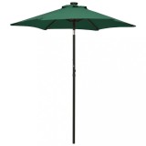 vidaXL Umbrelă de soare cu lumini LED, verde, 200x211 cm, aluminiu 313558