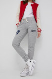 Superdry pantaloni de trening femei, culoarea gri, neted