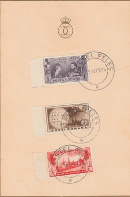1933 Romania - Carton filatelic cu monograma regala Carol II, seria Castel Peles foto