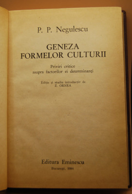 P.P. Negulescu - Geneza formelor culturii, 1984 foto