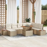 vidaXL Set de dining pentru grădină 9 piese cu perne Bej din ratan sintetic și acacia