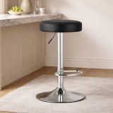 Cumpara ieftin Scaun de bucatarie/bar, Artool, Rojst, rotativ, piele ecologica neagra, picior metal argintiu, 38x38x62.5-83 cm