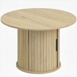 HOMCOM Măsuță de Cafea Rotundă &Oslash;80 cm cu Spațiu Depozitare, Bază Coloană Șipci, Lemn Natural, Living