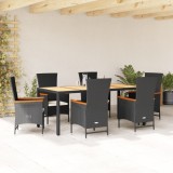 Set mobilier de gradina cu perne, 7 piese, negru, poliratan