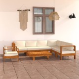 Gossi set mobilier gradina perne alb/crem, 8 piese, lemn masiv acacia