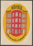 Romania anii 70 - Vigneta de bagaje Hotel OLTENIA (tip 2, varietate) din Eforie Sud, ONT Carpati, eticheta hoteliera, promovare turistica Litoral