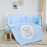 Set lenjerie pat 8 piese 70x140 cm bumbac ranforce Little Bear Blue, Lorelli