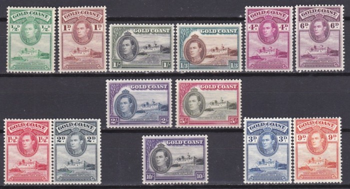 DB1 Colonii Gold Coast 1937 KGVI Castel in Accra 11 v. MH + 2 v. ( 5 Sh si 10 Sh. ) MNH 2 poze