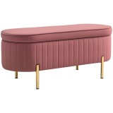 HOMCOM Bancă ovală cu spațiu de depozitare 72 L, cu capac rabatabil, din catifea și lemn, 108 x 44 x 43,5 cm, roz | Aosom Romania