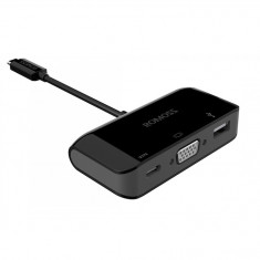 Adaptor Romoss, USB Type-C to VGA/USB-C/USB-A 3.0, Negru