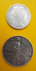 SV * Romania LOT 50 BANI si 1 LEU 1914 * ARGINT .835 * Regele Carol I foto