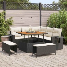 vidaXL Set de canapele pentru grădină 8 pcs Negru poliratan 3361735