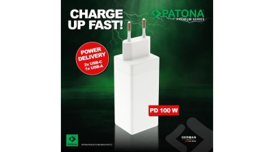 PATONA Premium GaN PD100W Adapter feh&amp;eacute;r, 2xUSB-C, 1xUSB-A, PD3.0, QC3.0 foto