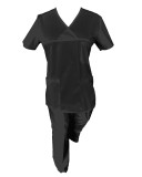 Costum Medical Pe Stil, Negru cu Elastan, Model Classic - 4XL, 3XL