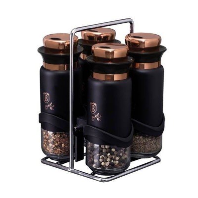 Set recipiente condimente Black Rose Berlinger Haus, 5 piese, inox, suport inclus foto