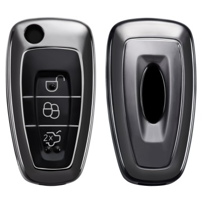 Husa Cheie Auto pentru Ford - 3 Butoane, Silicon, Negru, 48039.95 foto