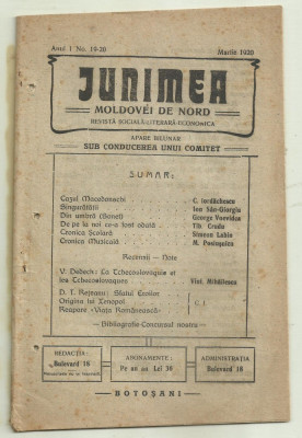 Revista JUNIMEA MOLDOVEI DE NORD - martie 1920, Botosani foto