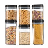 Cutii de Depozitare Alimente, Cyrax, Set din 6 Cutii de tip Container, Recipiente pentru Cereale in Bucatarie, Transparente cu Capac Negru