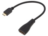 Cablu HDMI soclu-mini HDMI mufă, High Speed + Ethernet, 0,23m, negru