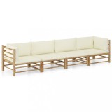 VidaXL Set mobilier de grădină, cu perne alb crem, 4 piese, bambus 3058205