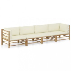 vidaXL Set mobilier de grădină, cu perne alb crem, 4 piese, bambus 3058205