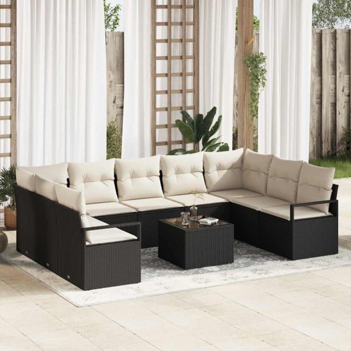 Set de canapele pentru grădină cu pernă 10 pcs Maro, Crem