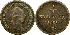 1781 B (Kremnica), &frac14; kreutzer - Iosif al II-lea - Arhiducatul Austriei