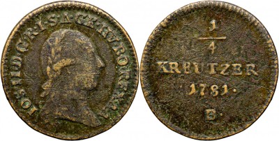 1781 B (Kremnica), &amp;frac14; kreutzer - Iosif al II-lea - Arhiducatul Austriei foto