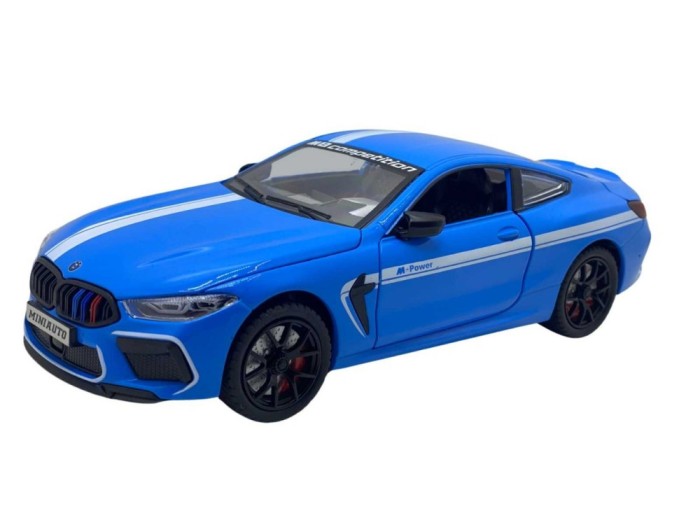Macheta Bmw M8 albastru 1:24 replica deschide toate usile- sunet si lumini