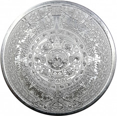 Moneda argint 999 lingou, Calendar aztec 5 oz , 155 grame foto