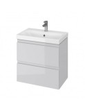 Set mobilier baie suspendat CS9761, cu lavoar ceramic, dreptunghiular, 60 cm, front MDF, 2 sertare, glisiere soft close, gri