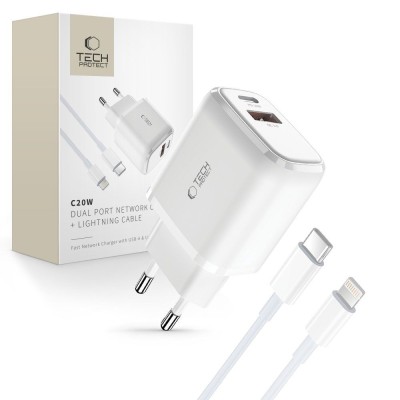 Incarcator Tech-Protect C20W mini lightning alb foto