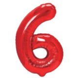 Balon din folie metalizata flippy, figurina cifra, tema aniversare 40 cm, ambalaj individual, pai inclus, umflare cu aer sau heliu, rosu, cifra 6