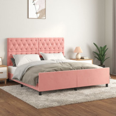 Cadru de pat cu tablie, roz, 160x200 cm, catifea GartenMobel Dekor foto