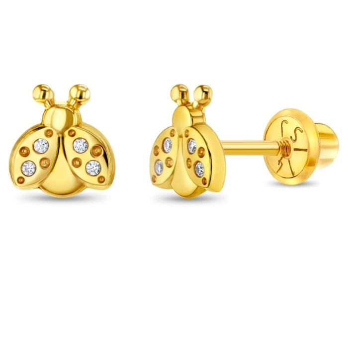 Cercei din Aur 14K pentru Bebelusi si Copii, model Gargarita cu Pietre CZ, inchidere cu Filet si Protectie