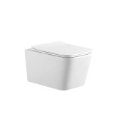 Set Vas WC Suspendat, Model LX-1907, Fara Rama, Rimless, Iesire Orizontala P-Trap, Dimensiuni 525 x 360 x 320 mm, Alb, Ceramica, Capac cu Inchidere Le