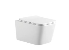 Set Vas WC Suspendat, Model LX-1907, Fara Rama, Rimless, Iesire Orizontala P-Trap, Dimensiuni 525 x 360 x 320 mm, Alb, Ceramica, Capac cu Inchidere Le