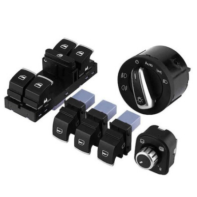 Set 6 comutatoare auto pentru Volkswagen Passat B6, B7, CC, Eos, JETTA, Golf 5/6, Tiguan, Touran, Plastic, Negru PST-QCKG-6 foto