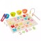 Puzzle 3D din lemn Cifre, joc pescuit si sortare bile colorate
