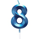 Lumanare Cifra 8, Cyrax, Model Diamond, 5 x 3.4 cm, Albastru