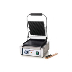 Contact grill profesional, partea superioara striata, partea inferioara neteda, 1800W, termostat 0-300 gr C, suprafata grill 22 x 23 cm, dimensiuni 29 foto