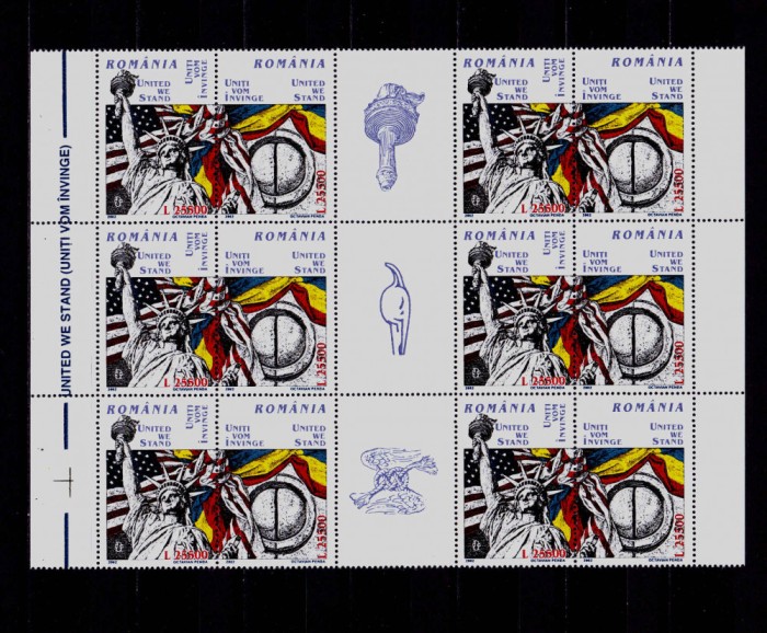 ✅RO 2002 , LP 1581b ,&quot;Uniti vom invinge &quot; , bloc 6 serii toate 3 vinietele ,MNH
