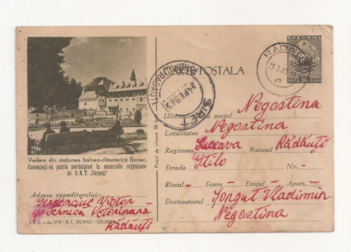 RF26 -Carte Postala- Borsec, Excursii ONT Carpati, circulata 1963